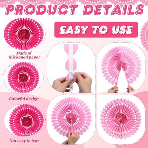 BestoFun 12PCS Paper Fans Hot Pink Party Decorations Tissue Paper Flowers Decorations Hanging Honeycomb Round Paper Fans Decoration for Girl Groovy Birthday Baby Shower Wedding