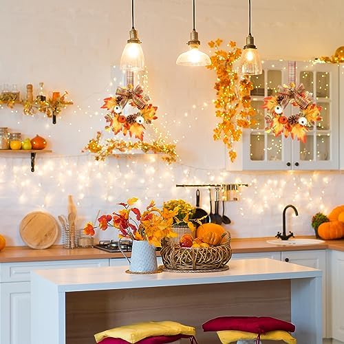 Syhood 2 Pcs 9 Inch Small Fall Wreath for Cabinet Mini Fall Wreath