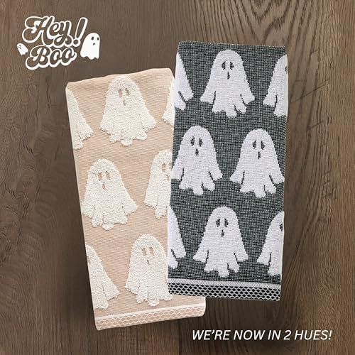 SKL Home Halloween Ghost Hand Towel Set-2pc, 100% Cotton Jacquard, Black