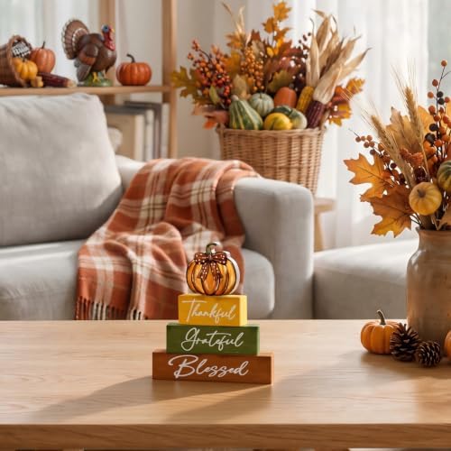 Smile Thanksgiving Wooden Block Signs, Pumpkin Decor