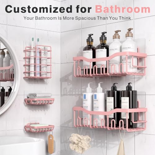 EUDELE 5-Pack Rustproof Stainless Steel Shower Caddy – No Drill Adhesive Bathroom Organizer with Large Capacity