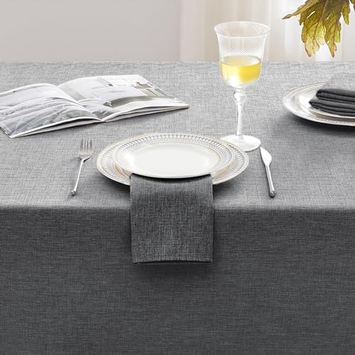 Softalker Large Rectangular Table cloth 120 x 60 inch Grey Linen Textured Tablecloth Outdoor Waterproof, Stain and Wrinkle Resistant, Extra Lang Table Cloths for 6/8 foot Rectangle Tables Decor Garden