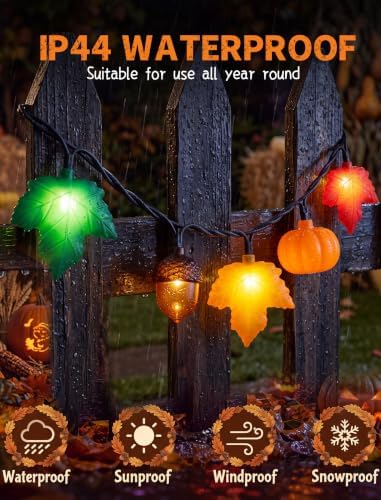 8.5FT 10LED Pumpkin Maple Leaf Acorn Fall String Lights Decorations Plug in