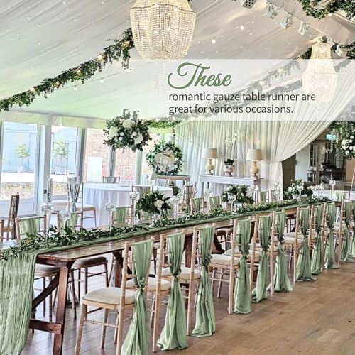 12 Pack Sage Green Cheesecloth Table Runner 10Ft, Gauze Table Runners 21.5 x 120 inch,Semi Sheer Cheese Cloth Fabric Runner Bulk for Wedding,Party,Baby Shower,Bridal Shower