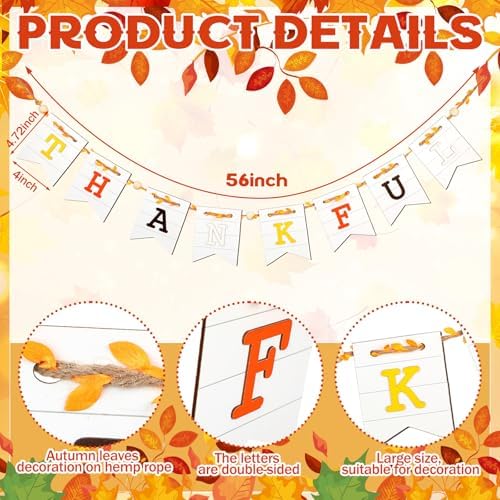 Marsui 5 ft Thanksgiving Banner Wooden Mantel Decor Thankful Banner Fireplace Garland Thanksgiving Rustic Farmhouse Decor for Harvest Party Home Indoor Fireplace Wall Celebration Shelf Display