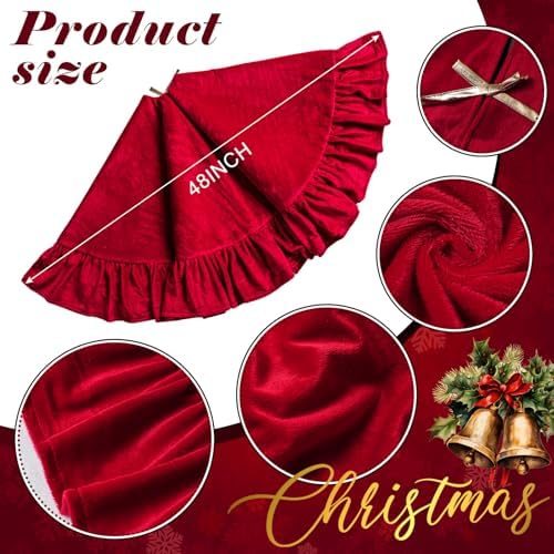 Velvet Christmas Tree Skirt, 48 Inches, Bow Style, Red