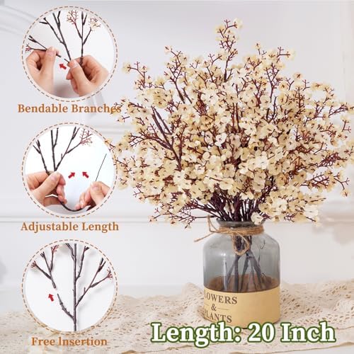 10 Pcs Fake Flowers, Real Touch Babys Breath Artificial Flowers, Champagne