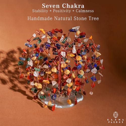 KARMAPLEDGE 7 Chakra Tree of Life Birthday Gifts for Women, Home and Office Decor, Handmade Crystal Chakra Tree for