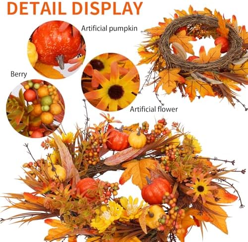 19In Fall Wreaths Front Door Decor for Home Autumn Thanksgiving