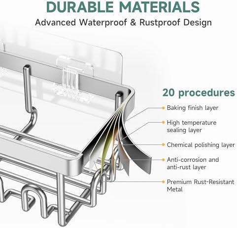 Veken Shower Caddy 6-Pack, Advanced Rustproof Design, No Drilling Adhesive Shelves, Rack with Soap Holder, Large