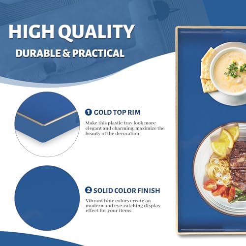 MAONAME Navy Blue Serving Tray with Handles, Plastic Modern Decorative Tray