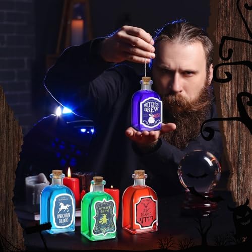 Baderke 12 Pcs Halloween Glass Potion Bottles with Stickers, Square