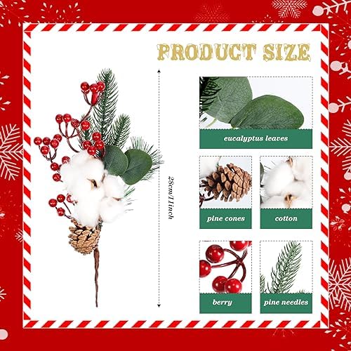 Boao 12 Pcs Christmas Berry Pine Picks, 11 Inch, Pine Cone