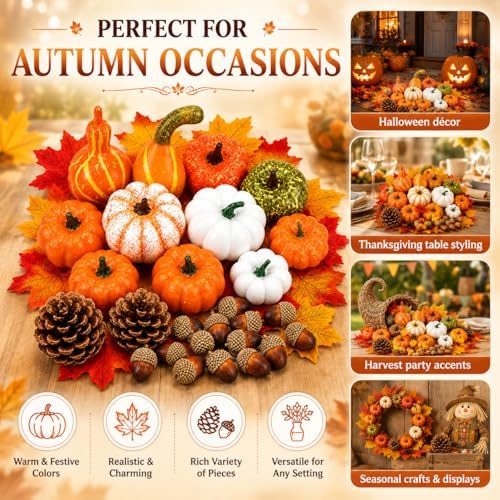 86-Piece Fall Decorations for Home, Artificial Mini Pumpkins and Gourds