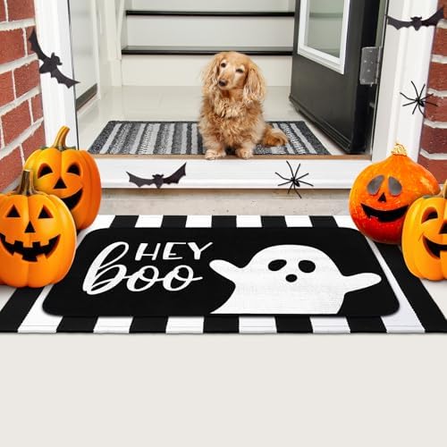 Tinideya 2 Pcs Halloween Doormats Spooky Ghost Welcome Outdoor Door Mats Layered Front Door Rugs Non Slip Floor Mats for Porch Entryway Outdoor