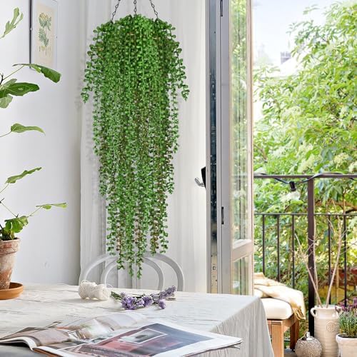 Waipfaru 4Pcs Artificial Hanging Plants for Outdoors, Fake Vines Greenery