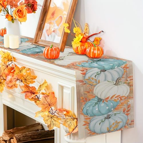 Niviy Pumpkin Leaves Thanksgiving Fall Table Runner, Autumn Table Decoration for Home Kitchen Dining Outdoor Indoor Holiday Farmhouse Decor 13 x 72 Inch