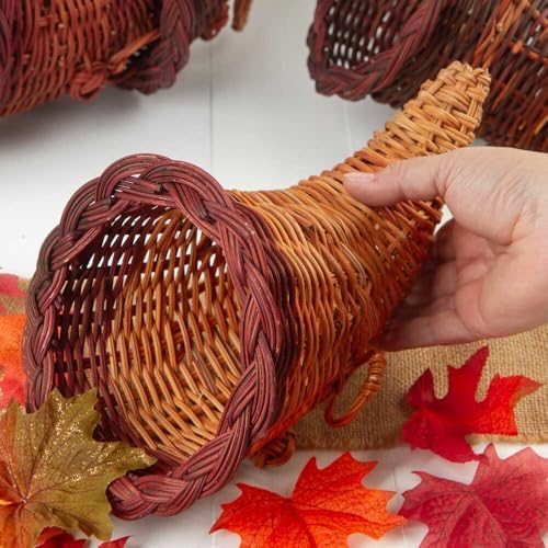 Group of 6 Thanksgiving Cornucopia Horn of Plenty Baskets - Wicker Cornucopias for Fall Decorating and Displays by Factory Direct Craft