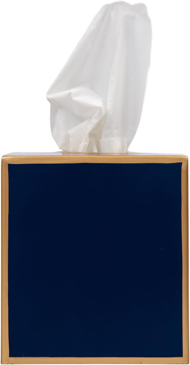 Tissue Box Cover Gold Tissue Holder / Indigo Blue