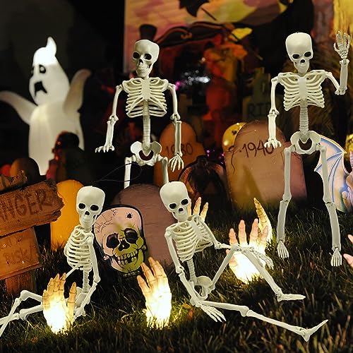 4PCS 16" Mini Small Little Posable Skeletons for Halloween Party Yard Decor