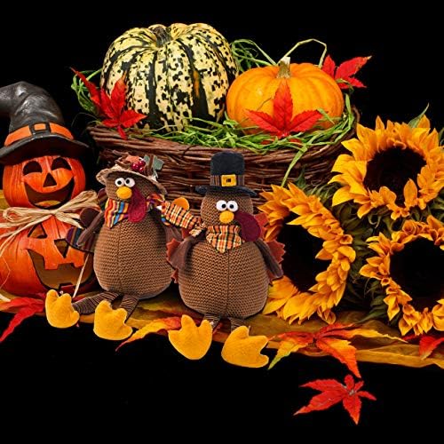 Ogrmar 2 Pack Stuffed Turkey Couple Doll Thanksgiving Table Decoration