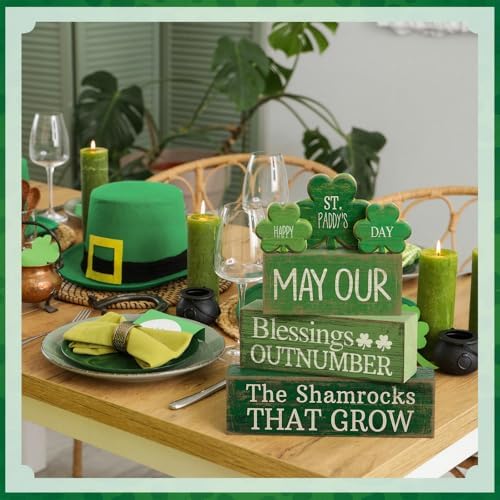 Lineshading 4 Pcs Wooden Shamrocks Block Signs Farmhouse Tiered Tray