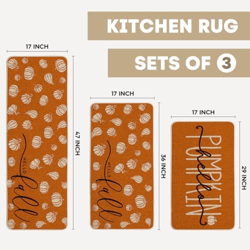 Artoid Mode Orange Fall Kitchen Mats Set of 3-17"x29"+17"x36"+17"x47"