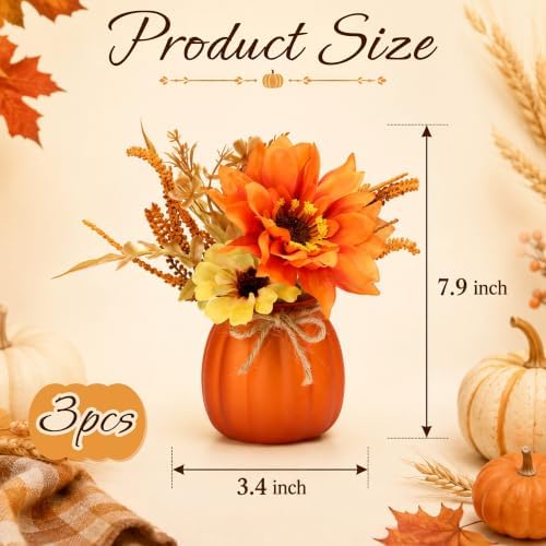 Fall Tiered Tray Decor - 3 Pcs Pumpkin Cups with Artificial Sunflowers