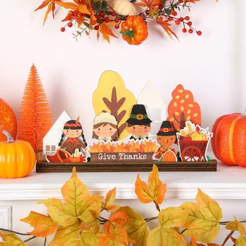 Thyle 13 Pcs Thanksgiving Wooden Tabletop Decoration Set, Give Thanks