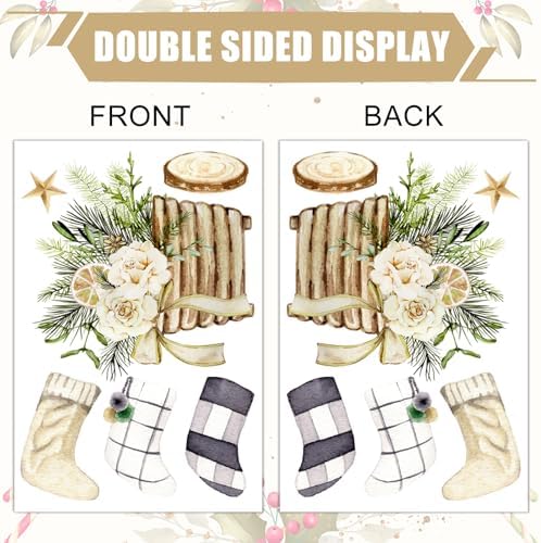 Whaline Christmas Window Clings Brown Vintage Xmas Tree Truck Window Stickers Double-Side Glass Decals for Home Party Supplies, 7.9 x 11.8 Inch, 9 Sheets