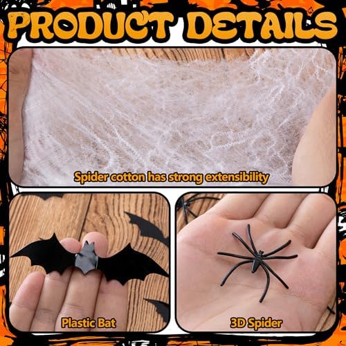 1100 Sqft Halloween Spider Webs Decoration with 60 Fake Spiders 12 Bats