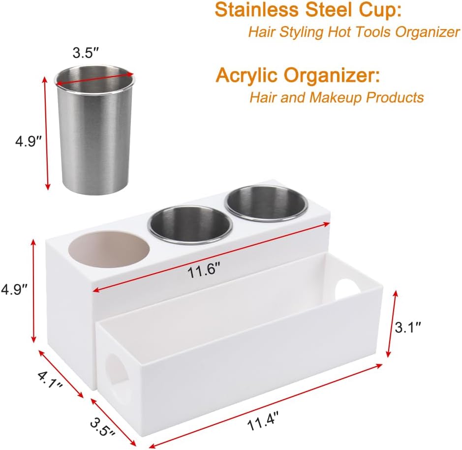 GFWARE Hair Tool Organizer with 3 Stainless Steel Cups, Cooling Hot Tools | Bathroom Vanity Storage, Hair Styling