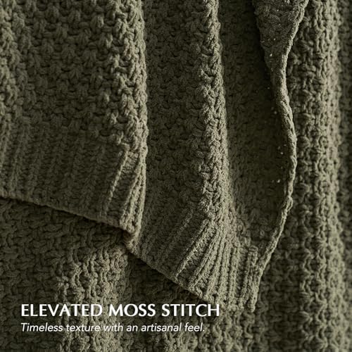 EVERGRACEHOME Chunky Chenille Knit Throw Blanket, 60 x 80, Olive Green