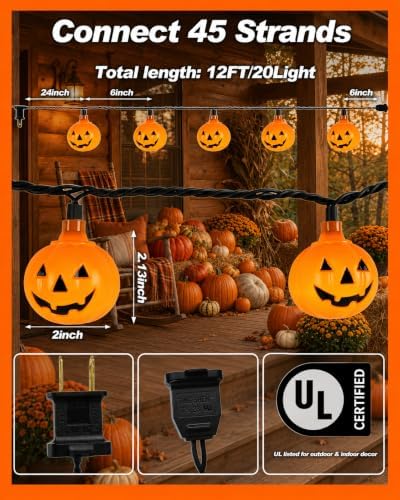 12FT 20 LED Halloween Pumpkin String Lights Outdoor Waterproof Connectable
