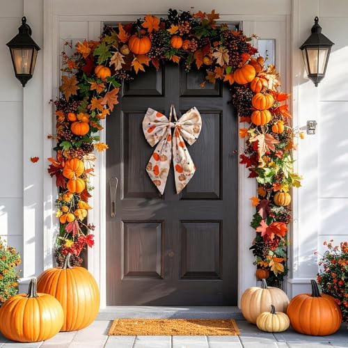 Suncalla 2 Pcs Orange Fall Pumpkin Wreath Bows 18'' x 12''