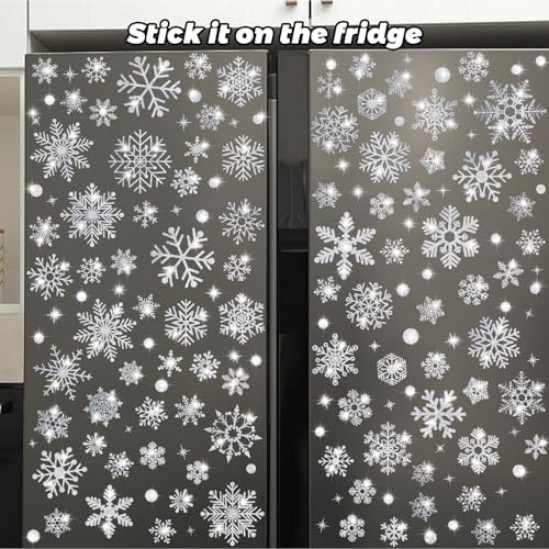 207PCS Glitter Snowflake Window Clings - Christmas Window Clings for Glass Windows, Double Sided Reusable Static Christmas Clings for Winter Wonderland Decorations (9 Sheets)