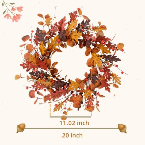 YNYLCHMX 20" Fall Wreath for Front Door, Eucalyptus and Berry Decor