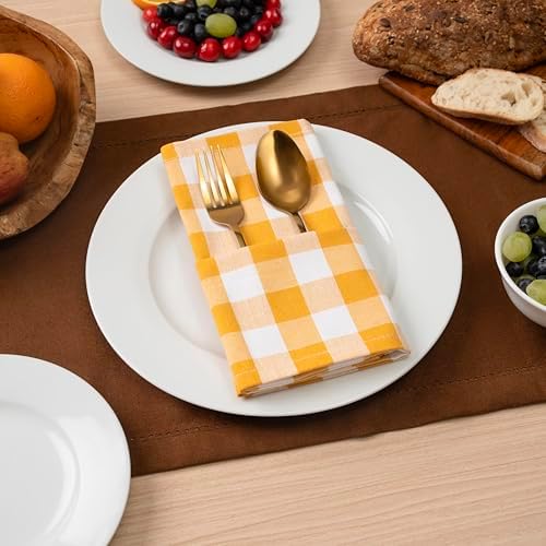 Blue Needles Gingham Buffalo Plaid Cotton Dinner Napkins Set of 12-18"x18"