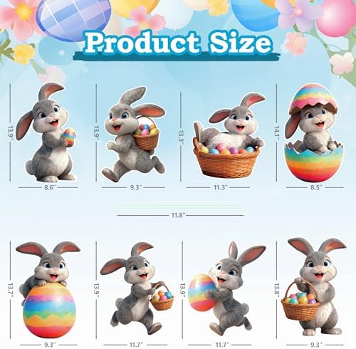 8 Pcs Easter Yard Signs with Stakes, Large Outdoor Easter Bunny Decorations in 8 Styles Featuring Cute Rabbits and Eggs, Sturdy and Waterproof Bunny Yard Lawn Garden Decor for Easter Party
