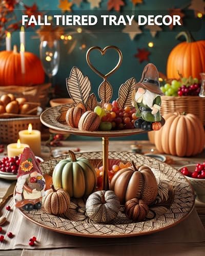 GoGnome Thanksgiving Gnomes Figurines - Set of 2 Durable Resin 5'' Festive Autumn Decor - Fall Tiered Tray Decor Gnome Gifts Decoration for Home and Garden (Fall Gnomes)