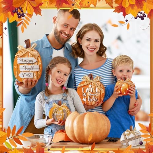 5 Pcs Fall Decor for Home Orange Pumpkin Table Centerpiece Wooden Sign