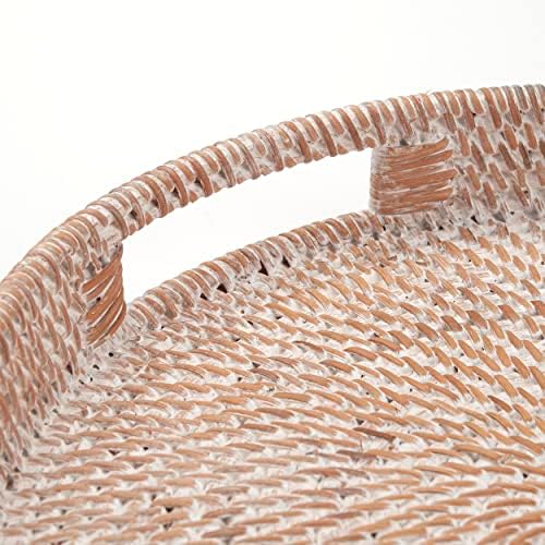 Round Rattan Serving Tray Decorative Woven Ottoman Trays / 11.8 / Whitewash / White / 11.8 x 2