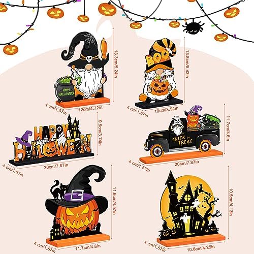 Soaoo 6 Pieces Halloween Wooden Table Centerpieces Decoration