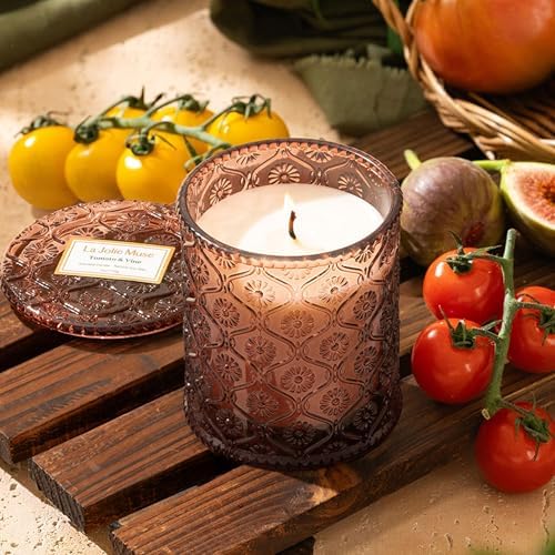LA JOLIE MUSE Tomato & Vine Scented Candles for Home, Natural Soy, 40 Hrs