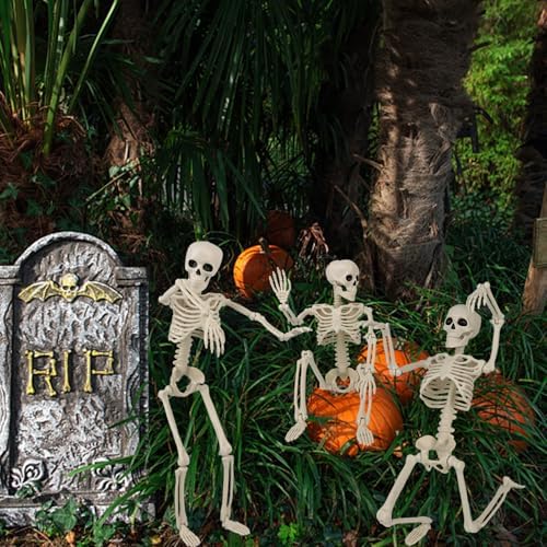 6PCS Skeleton Halloween Decorations, 16" Full Skull Body with Movable Joint