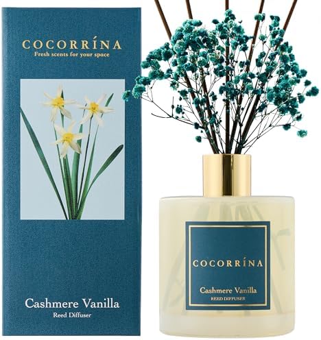 COCORRÍNA Reed Diffuser - Cashmere Vanilla 17 Fl.oz Reed Diffuser with 8 Sticks Scented Diffuser with Preserved Flowers