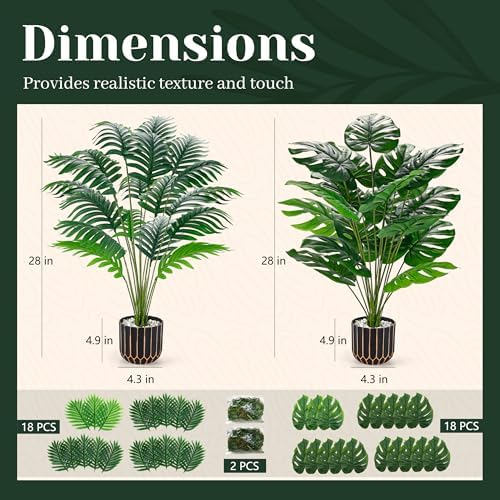 Der Rose 2 Pack 28" Fake Plants, Faux Palm and Monstera for Office Decor