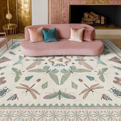 Green Butterfly Rugs for Girls Bedroom - 8x10 Floral Area Rug for Living Room, Dining Room Under Kitchen Table
