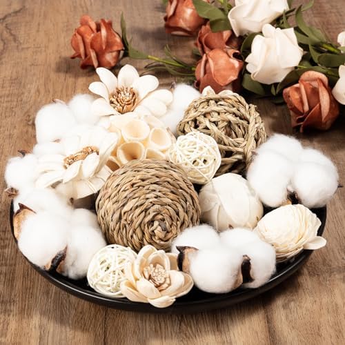 LGFMGWH 17Pcs Decorative Balls for Potpourri Bowl Filler, Bowl Filler for Table Centerpiece Home Decor, Woven Rattan Wicker Balls, Rattan Wicker Orbs Fillers for Vase Jar Dough Bowl