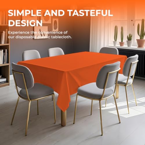 6 Pack Premium Disposable Plastic Tablecloth 54" x 108" Party Table Cloths Disposable for 6 to 8 Foot Tables Indoor or Outdoor Birthdays Weddings Christmas Anniversary Buffet Table (Orange)
